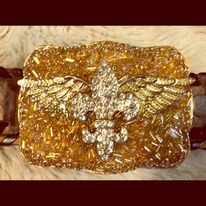 Blingy Fleur de Lis Genuine Leather Belt